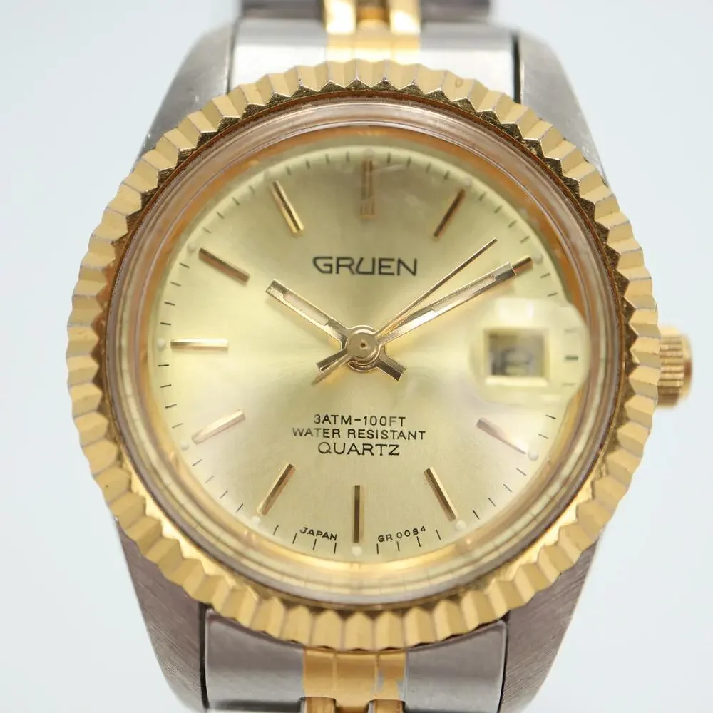 Vintage Gruen Two Tone Presidential 26mm Womens Watch Steel Bracelet New Battery
